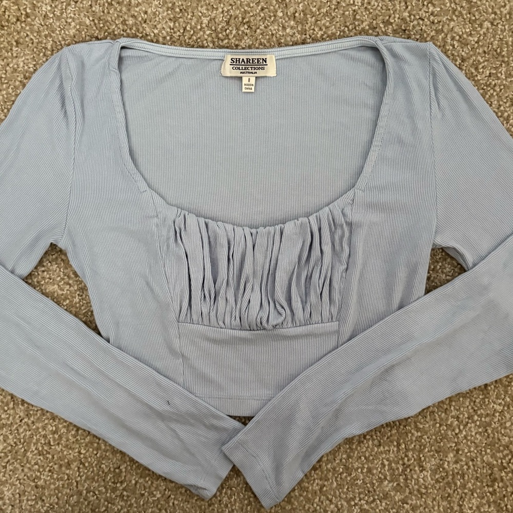 Cropped Long Sleeve Ruched Sky Blue Princess Polly Shareen Collection Top